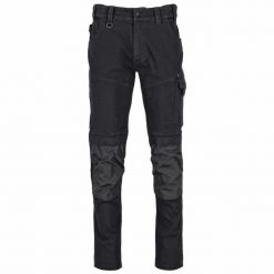 Stalco Spodnie robocze jeansowe do pasa modny krój elastyczny wytrzymały materiał potrójne szwy odblaski kieszenie na nakolanniki granatowy czarny DAN. Czarne spodnie sportowe męskie Stalco, m, bez wzorów, z jeansu. Za 165.09 zł.
