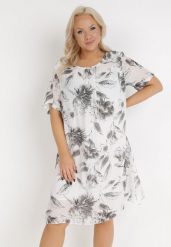 Biało-Szara Sukienka z Bawełny Sebaestus. Białe sukienki damskie Born2be, na co dzień, plus size, bez wzorów, z bawełny, klasyczne, bez kołnierzyka, plus size, bez ramiączek, midi, proste. Za 64.99 zł.
