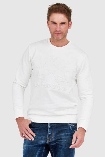 LA MARTINA Biała bluza męska z tłoczonym logo, Rozmiar L. Białe bluzy męskie La Martina, l, bez wzorów, bez kaptura. W wyprzedaży za 279.99 zł.