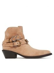 PINKO Kowbojki Tex 13 SD0343 P002 Beżowy. Brązowe botki damskie Pinko, ze skóry, bez obcasa, na płaskiej podeszwie, bez zapięcia. Za 1,919.00 zł.