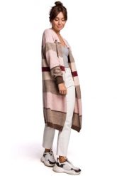 Prosty Kardigan w Kolorowe Pasy - Model 4. Brązowe kardigany damskie MOE, l, bez wzorów, z materiału, bez kołnierzyka, bez ramiączek, bez kaptura. Za 203.90 zł.