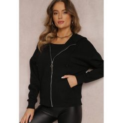 Czarna Bluza z Kapturem i Suwakiem Oversize Des. Czarne bluzy damskie Renee, na zimę, xl, bez wzorów, z dzianiny, z kapturem. Za 44.99 zł.