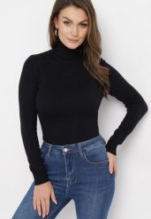 Czarny Golf z Długim Rękawem Adegera. Czarne swetry damskie Born2be, l, bez wzorów, z dzianiny, klasyczne, bez kołnierzyka, bez ramiączek, długie, bez kaptura. Za 49.99 zł.