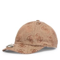 Czapka z daszkiem Guess. Brązowe czapki i kapelusze damskie Guess, z aplikacjami. Za 194.99 zł.