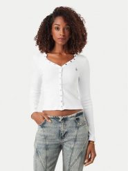 Guess Jeans Bluzka W6YP03 K3647 Biały Slim Fit. Białe koszule damskie Guess Jeans, l, z aplikacjami, z bawełny, bez kołnierzyka, bez ramiączek. Za 219.99 zł.