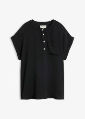 Bluzka shirtowa. Czarne bluzki damskie bonprix, bez wzorów, bez kołnierzyka, bez ramiączek. Za 37.99 zł.