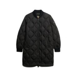 Damska długa kurtka Superdry. Czarne kurtki sportowe damskie Superdry., bez wzorów, z puchu, bez kaptura, trekkingowe. W wyprzedaży za 468.05 zł.