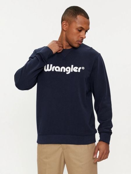 MESKA BLUZA WRANGLER LOGO CREW SWEAT NAVY 112350539. Niebieskie bluzy męskie Wrangler, xxl, bez wzorów, bez kaptura. Za 169.99 zł.