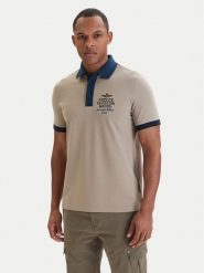 Aeronautica Militare Polo 261PO1908UP00191 Beżowy Slim Fit. Brązowe koszulki polo męskie Aeronautica Militare, l, bez wzorów, z bawełny, bez ramiączek. Za 309.99 zł.