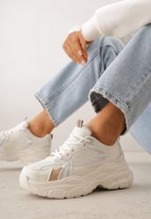 Beżowe Sneakersy VICES na Grubej Tłoczonej Podeszwie z Perforacją Elanatia. Brązowe obuwie sportowe damskie Born2be, bez wzorów, z jeansu, na fitness i siłownię. Za 109.99 zł.