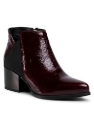 Lasocki Botki 70814-01 Bordowy. Czerwone botki damskie Lasocki, z lakierowanej skóry, bez obcasa, na słupku, bez zapięcia. Za 134.99 zł.