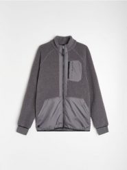 Sportowa bluza sherpa na zamek SNSY PERFORMANCE - szary. Szare bluzy męskie Sinsay, l, bez wzorów, bez kaptura. Za 89.99 zł.