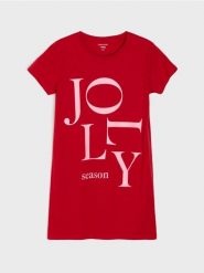 Bawełniana koszula nocna z napisem JOLLY - czerwony. Czerwone koszule nocne damskie Sinsay, l, bez wzorów, z bawełny. Za 19.99 zł.