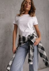 Biały T-shirt z Bawełny z Okrągłym Dekoltem Nedima. Białe bluzki damskie Renee, m, bez wzorów, z bawełny, klasyczne, bez kołnierzyka. Za 39.99 zł.