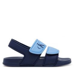 Sandały Calvin Klein Jeans. Niebieskie sandały chłopięce Calvin Klein Jeans, z jeansu, bez zapięcia. Za 129.99 zł.