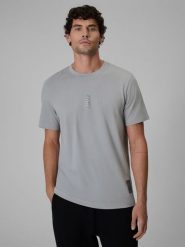4F T-shirt regular z nadrukiem męski - szary S. Szare koszulki sportowe męskie 4f, m, z aplikacjami, z bawełny, bez kołnierzyka, bez ramiączek. Za 69.99 zł.