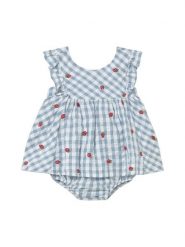 Mayoral Sukienka letnia 1814 Błękitny Regular Fit. Niebieskie sukienki dla dziewczynek Mayoral, na lato, bez wzorów, z bawełny, bez ramiączek. Za 159.99 zł.