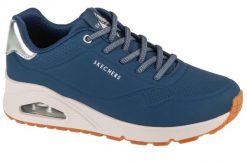 Buty Skechers Uno Shimmer Away Bleue. Niebieskie obuwie sportowe damskie Skechers, bez wzorów, z materiału, trekkingowe. Za 299.99 zł.