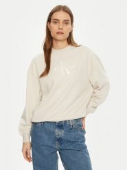 Calvin Klein Jeans Bluza Glossy Monologo J20J224724 Beżowy Regular Fit. Brązowe bluzy damskie Calvin Klein Jeans, xl, bez wzorów, z bawełny, bez kaptura. Za 249.99 zł.
