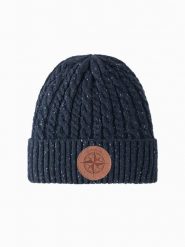 Czapka męska beanie z okrągłą tłoczoną naszywką – granatowa V2. Niebieskie czapki i kapelusze męskie Ombre Clothing, z aplikacjami, z poliesteru. Za 129.99 zł.