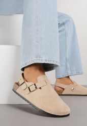 Beżowe Sandały Typu Chodaki z Klamrami Silvermore. Brązowe sandały dziewczęce Renee, z jeansu, bez zapięcia. Za 79.99 zł.