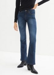 Jeansy ze stretchem o kroju bootcut, mid waist. Niebieskie jeansy damskie bonprix. Za 92.99 zł.