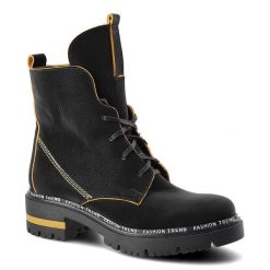 Botki damskie Lemar, sznurowany fason podwyższona cholewka dekoracyjne kontrastowe obszycia masywna podeszwa z bieżnikiem, żółte floter, 60271. Czarne botki damskie Lemar, z nubiku, bez obcasa, bez zapięcia. Za 279.00 zł.