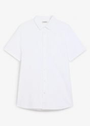 Koszula z krótkim rękawem, uszyta z piki z dużą ilością stretchu, slim fit. Białe koszule męskie bonprix, m, bez wzorów, eleganckie, bez kołnierzyka, bez ramiączek. Za 77.99 zł.