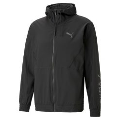 Kurtka sportowa Puma Fit Woven Jacket 522128 51. Czarne kurtki sportowe męskie Puma, l, bez wzorów, z materiału, do biegania. Za 149.00 zł.