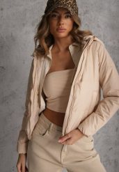 Ciemnobeżowa Pikowana Kurtka z Odpinanym Kapturem z Tkaniny Kaliran. Brązowe kurtki damskie Renee, l, bez wzorów, z jeansu, trekkingowe. Za 129.99 zł.