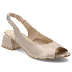 Złote Sandały Armodo Wsuwane Eleganckie Obuwie Damskie. Żółte klapki damskie Armodo, bez wzorów, ze skóry, bez obcasa, na obcasie, bez zapięcia. Za 289.00 zł.