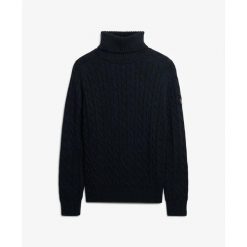 Sweter na plecionce z golfem damski Superdry. Niebieskie swetry damskie Superdry., m, bez wzorów, z dzianiny, eleganckie, bez kołnierzyka, bez ramiączek, długie, bez kaptura. Za 329.80 zł.