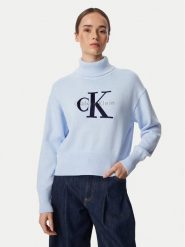Calvin Klein Jeans Golf LV047H329G Niebieski jasny Regular Fit. Niebieskie swetry damskie Calvin Klein Jeans, l, bez wzorów, z bawełny, bez kołnierzyka, bez ramiączek, bez kaptura. Za 449.99 zł.