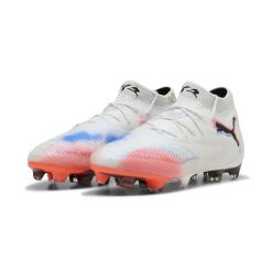 Damskie buty piłkarskie FUTURE 8 ULTIMATE FG PUMA White Black Glowing Red. Białe obuwie sportowe damskie Puma, bez wzorów, do piłki nożnej. Za 999.00 zł.