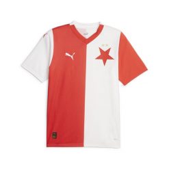 Koszulka domowa SK Slavia Prague 23/24 PUMA Red White. Białe koszulki sportowe męskie Puma, s, bez wzorów, bez kołnierzyka, bez ramiączek, do piłki nożnej. Za 282.75 zł.