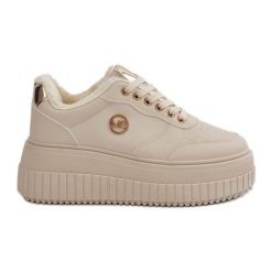 Sneakersy Buty Sportowe Damskie Ocieplane Na Masywnej Podeszwie Beżowe Ardiela beżowy. Brązowe obuwie sportowe damskie bez wzorów, ze skóry. Za 205.59 zł.