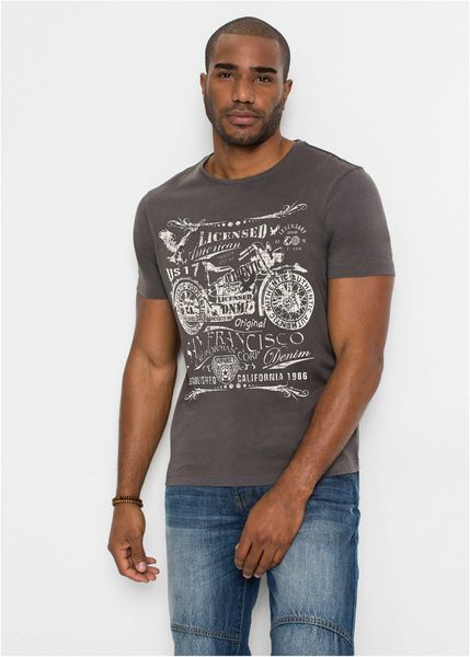 T-shirt z czystej bawełny. Szare t-shirty męskie bonprix, m, bez wzorów, z bawełny, bez kołnierzyka. Za 64.99 zł.