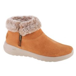 Buty zimowe damskie, Skechers On The Go Joy-Savvy. Brązowe obuwie sportowe damskie Skechers, bez wzorów, z materiału, trekkingowe. Za 199.99 zł.