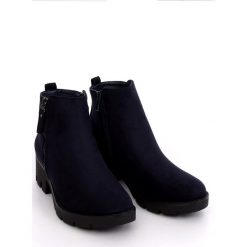 Botki sztyblety granatowe NC832 Navy. Niebieskie botki damskie ButyModne, na jesień, z materiału, klasyczne, bez obcasa, bez zapięcia. W wyprzedaży za 159.00 zł.