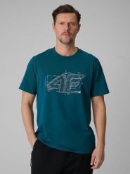 T-shirt męski 4F 4FRSS26TTSHM3989. Zielone t-shirty męskie 4f, na lato, m, bez wzorów, z bawełny, klasyczne, bez kołnierzyka. Za 59.99 zł.