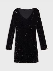 Elegancka sukienka mini - czarny. Czarne sukienki damskie Sinsay, l, bez wzorów, eleganckie, bez kołnierzyka, bez ramiączek, mini. Za 69.99 zł.