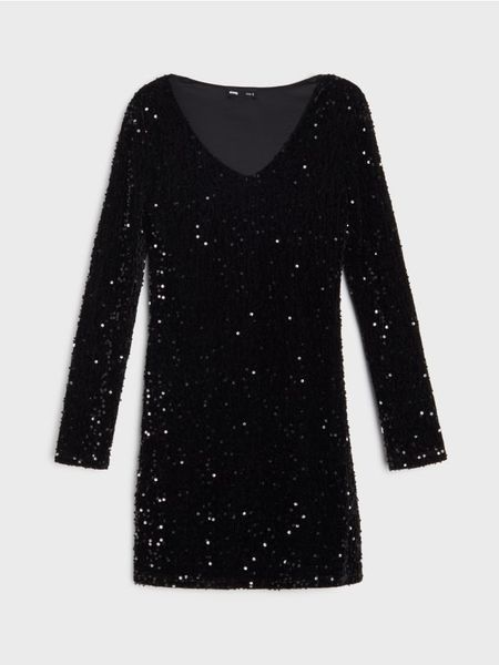 Elegancka sukienka mini - czarny. Czarne sukienki damskie Sinsay, l, bez wzorów, eleganckie, bez kołnierzyka, bez ramiączek, mini. W wyprzedaży za 15.99 zł.