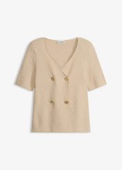Żakiet dzianinowy z bawełną. Brązowe żakiety damskie bonprix, bez wzorów, z bawełny, eleganckie. Za 119.99 zł.