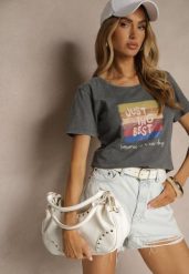 Ciemnoszary T-shirt z Bawełny z Nadrukiem Inaren. Szare t-shirty i topy dla dziewczynek Renee, bez wzorów, z bawełny, bez ramiączek. Za 39.99 zł.