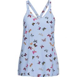 Top, fason o linii litery A bonprix perłowy niebieski z nadrukiem. Niebieskie topy damskie bonprix, z nadrukiem, z dekoltem w serek. Za 59.99 zł.