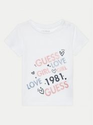 Guess T-Shirt K4YI26 K6YW4 Biały Regular Fit. Białe t-shirty i topy dla dziewczynek Guess, z aplikacjami, z bawełny, bez ramiączek. Za 49.99 zł.