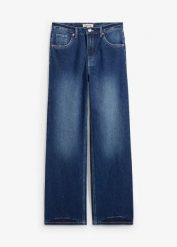 Dżinsy loose, prosta nogawka. Czarne jeansy damskie bonprix, z podwyższonym stanem. Za 124.99 zł.
