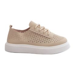Ażurowe Trampki Sneakersy Na Platformie Beżowe Tanvi beżowy. Brązowe trampki i tenisówki damskie w ażurowe wzory, ze skóry, bez zapięcia. Za 128.00 zł.