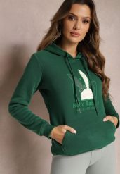Zielona Bluza z Kapturem i Ozdobnym Nadrukiem Kliorre. Zielone bluzy damskie Renee, l, bez wzorów, z kapturem. Za 79.99 zł.
