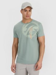 4F T-shirt regular z nadrukiem męski - oliwkowy XXL. Brązowe koszulki sportowe męskie 4f, m, bez wzorów, z bawełny, klasyczne, bez kołnierzyka. Za 69.99 zł.